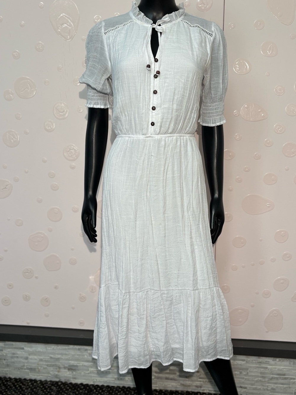 Joie de Vivre Boho White Cotton Gauze Tiered Midi Dress, Size: Medium (M)